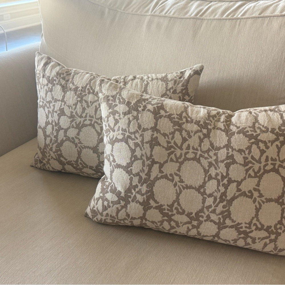 Floral Handblock Pillow Cover - Soft Brown